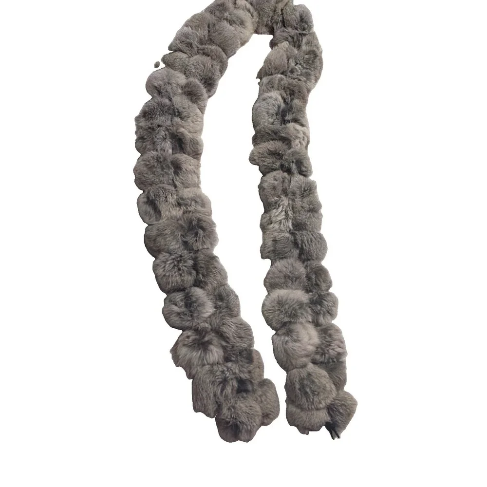Cejon Fur Scarf, Balls of Fur, Women's Genuine Rabbit Fur, Long Over 5ft Gray
